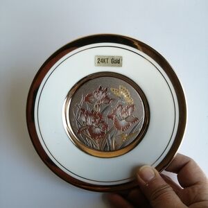 Vintage Gold Silver Butterfly and Iris Decorative Plate Japan